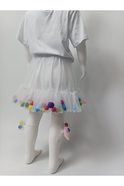 geef kıds Girl's White Tutu Skirt with Pompom 23 April