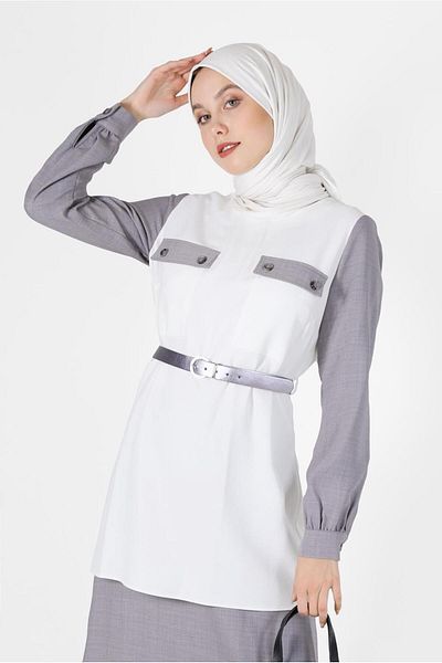 Alvina بدلة تنورة مزدوجة بحزام وجيب - 42170