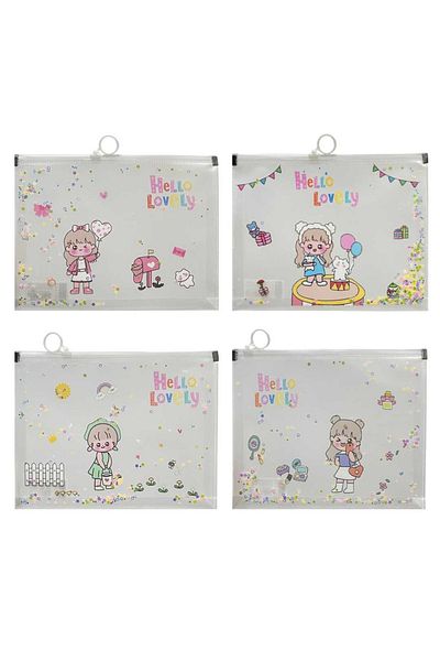 Südor Zipper File A5 Transparent Sequin Patterned Pack of 12