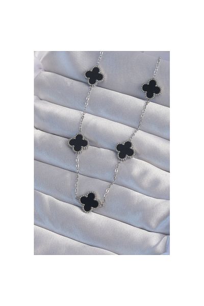 Skygo 316L Steel Silver Color Black Enamel Clover Necklace - Tj-Bko8997