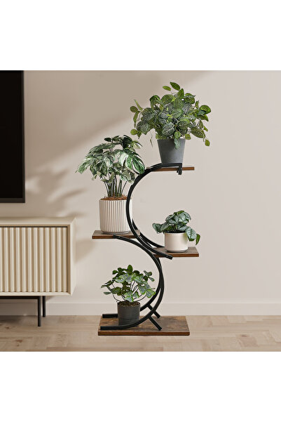 EqiEch حامل نباتات على شكل حرف S بأربع طبقات - رف عرض زهور داخلي/خارجي بخمسة أصص للمنزل والحديقة