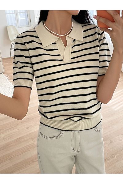 Bengi Clothing Γυναικεία κοντομάνικη μπλούζα από νήματα καλοκαιρινά πλεκτά