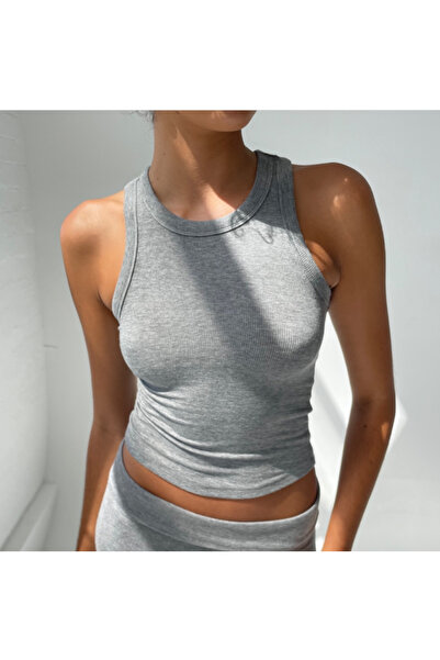 Madmext قميص داخلي أساسي بقصة عادية وحزام سميك باللون الرمادي MG2059