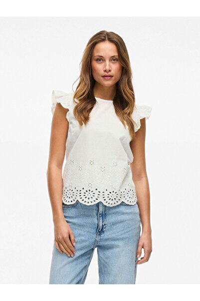 VILA Oberteil mit angeschnittenen Ärmeln VIHORTENSA Stickerei