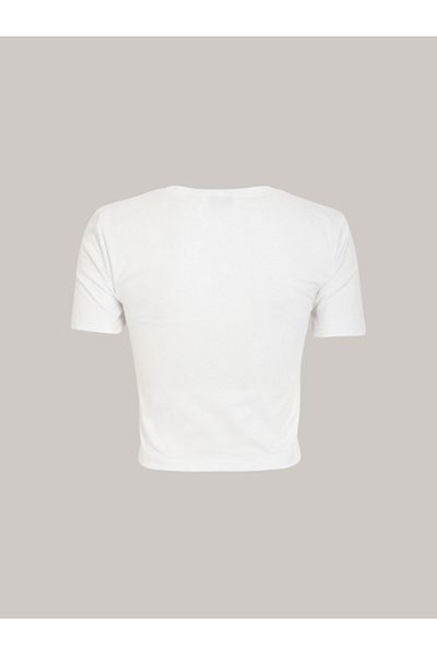 Touz Moda Bluză crop albă cu imprimeu Angel Face