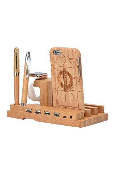 Generic FINEC 4 USB Port And Apple Watch Stand Dock Charger Brown