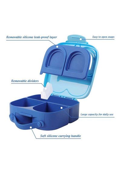 COOYA Portable Kids Lunch Box,Leak-proof and Durable,4 Compartments,1400ml Capacity,Removable Divider,Blue