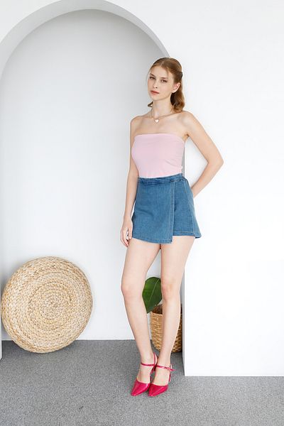 Fulla Moda Fusta scurtă din denim cu fermoar lateral