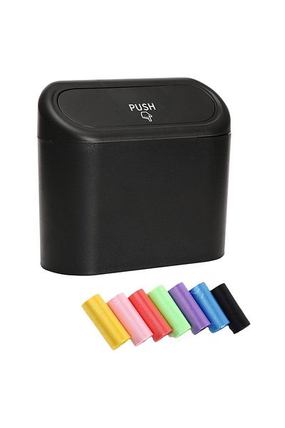fulina Portable car trash can, spring cover design, leak-proof, with trash bag, easy to clean, black