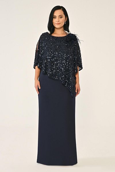 ALFABETA Crepe Long Evening Dress with Sequin Shawl (Alpha Beta)