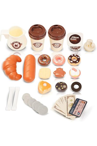 COOYA Pretend Play Kitchen Toy, Coffee Machine and Cashier, with Lights and Sounds, Role Play