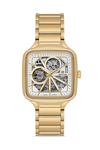 Hislon Sd166G-02Sg Skeleton Design Square Automatic Men's Wristwatch