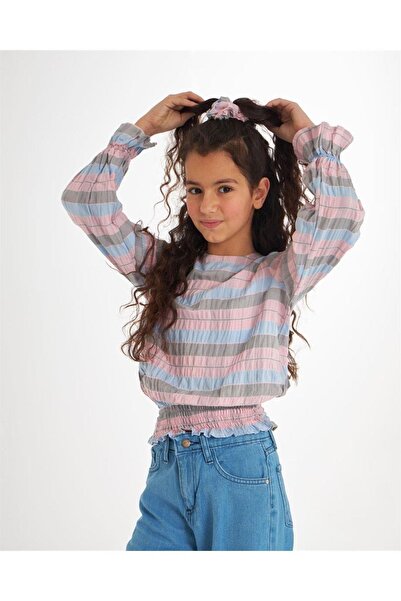 Hilal Akıncı Kids Cămașă pentru fetiță cu mâneci și talie, pantaloni largi din denim, cataramă, set de 3 piese