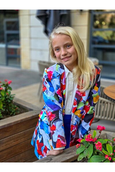 Hilal Akıncı Kids Gökkuşağı renkli ceket şortlu takım