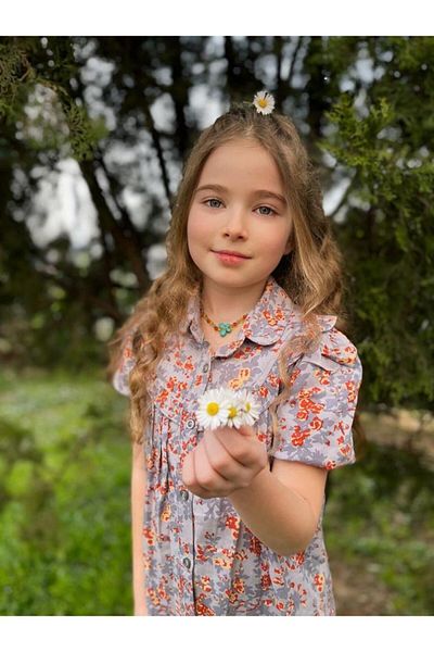 Hilal Akıncı Kids Girl's Short Sleeve Floral Print Shirt Spanish Flare Jeans 2-Piece Jewelry