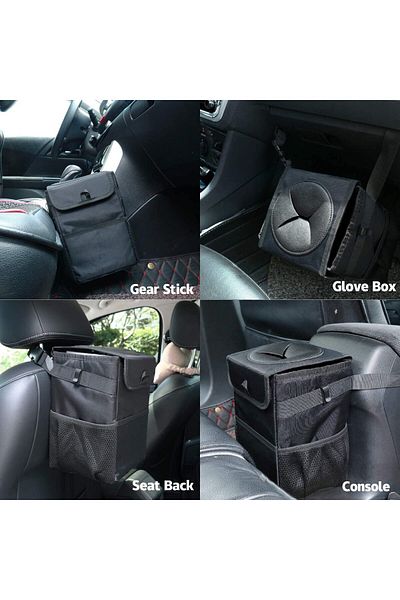 COOYA 6.5L Portable Hanging Car Trash Can, With 3 Mesh Pockets, Waterproof, Bin, for Vehicle Tidy