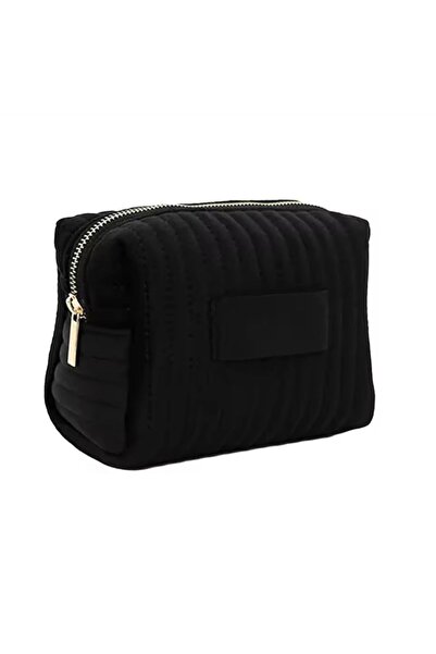 theanemos Kadife Büyük Boy Siyah Makyaj Çantası
