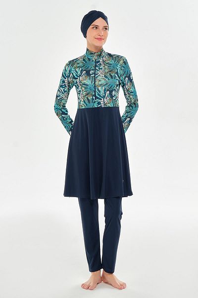 ROZAMAY Dark Navy Blue Women's Rin Long Sleeve Hijab Swimsuit