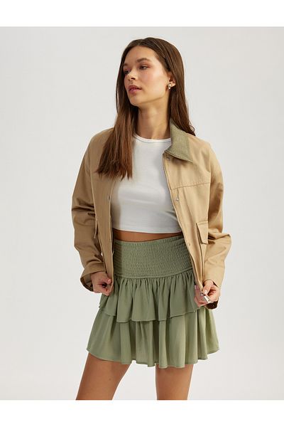 Koton Folded Flounce Gimped Viscose Mini Skirt