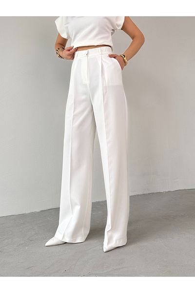 Cappmoda PNT-07409 Λευκό Atlas Υφασμάτινο Παντελόνι Palazzo