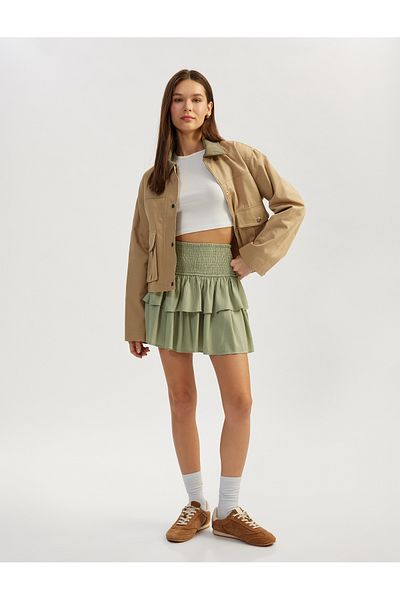 Koton Folded Flounce Gimped Viscose Mini Skirt
