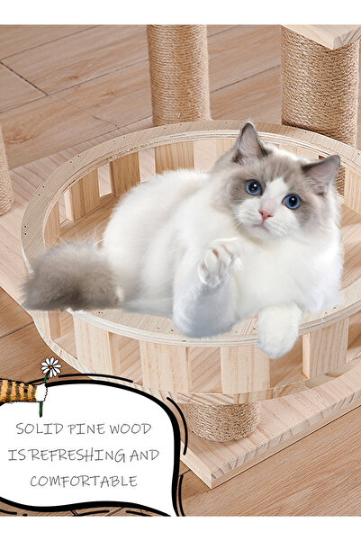KidLe Solid Wood Cat Tree Cat Tower Cat Climbing Frame