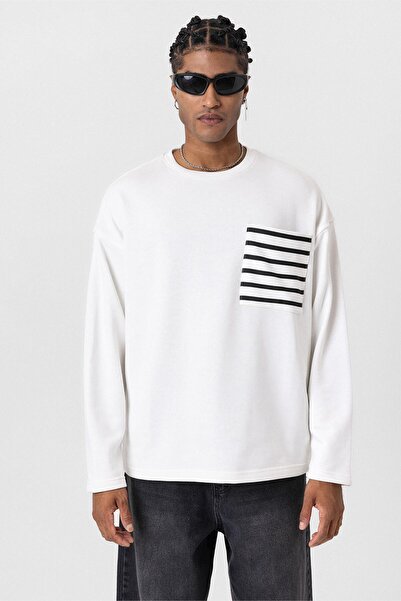 VAMOSCLO Cep Detaylı Oversize Sweatshirt Ekru