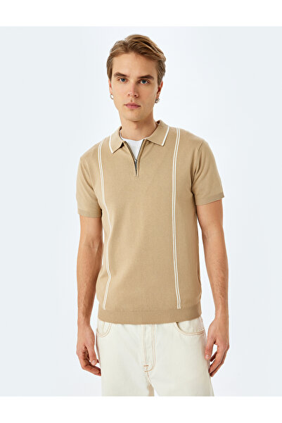 Koton Πλεκτό μπλουζάκι με κοντό μανίκι με μισό φερμουάρ