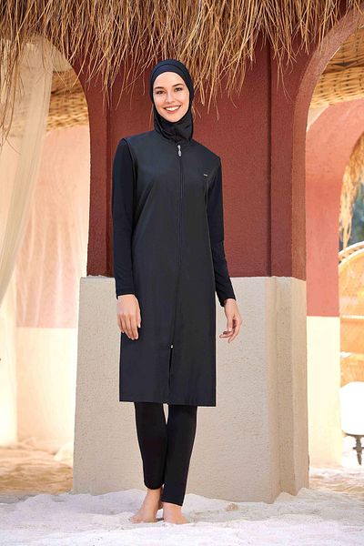 Adasea Costum de baie negru pentru femei de mărime mare, complet acoperită, hijab