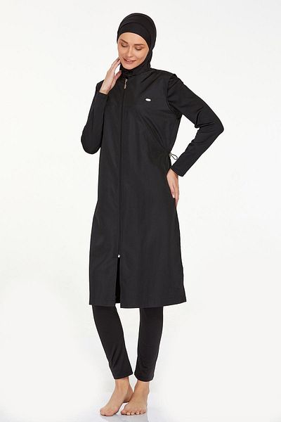 Adasea Costum de baie negru pentru femei de mărime mare, complet acoperită, hijab