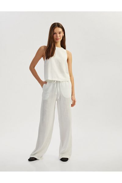 Koton Relaxed Cut Trousers with Belted Waist and Pockets