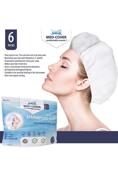 MED-COVER 6 x No Rinse Shampoo Cap from Medoffice - Waterless Easy Hair Wash - Allergen Free