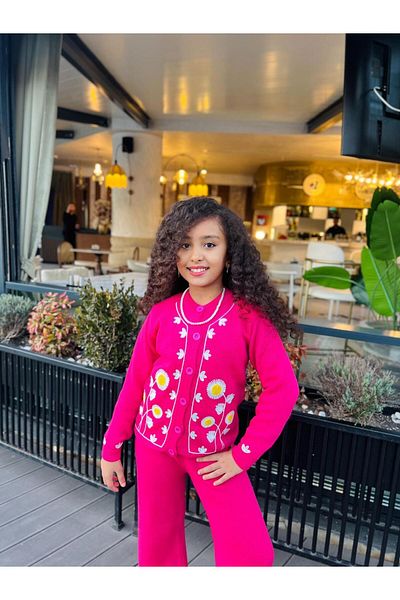 Hilal Akıncı Kids Daisy Embroidered Knitwear Double Set