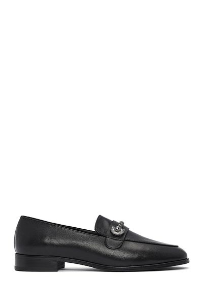 Derimod Women's Black Buckle Leather Masculine Loafer 25Sfd 182218