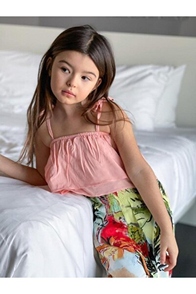 Hilal Akıncı Kids Kız Çocuk Desenli Salaş Pantolon Askılı Renkli Bluz Ikili Takım