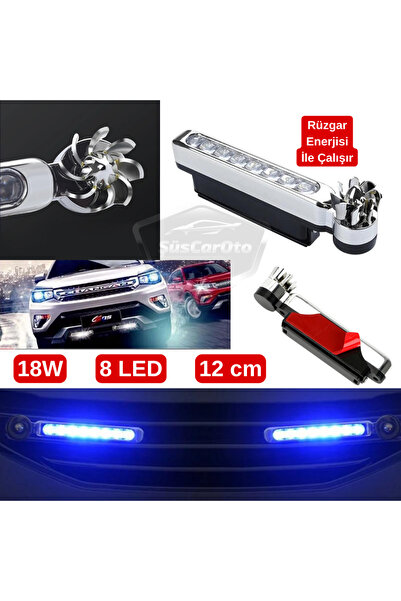 caralp Araç Oto Rüzgar Enerjili Kablosuz 8 Ledli Gündüz Farı Araba Fırfırlı E...