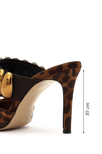 Derimod Γυναικείες δερμάτινες παντόφλες Leopard με λεπτό τακούνι Suede 24wfd 230410