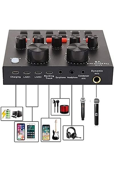 fulina V8 Live Sound Card,with Dual DSP Noise Reduction Chip & ECHO,with Multiple Effects,for Music Singing