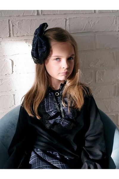Hilal Akıncı Kids Girl's Piece Detailed Black Blouse Plaid Patterned Skirt Buckle 3-Piece Set
