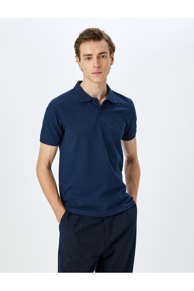 Koton Slim Fit Kurzarm-T-Shirt aus Piqué-Stoff mit Polokragen aus Baumwolle