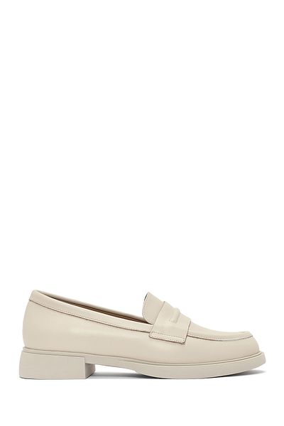 Derimod Women's Cream Leather Masculine Loafer 25Sfd 182318