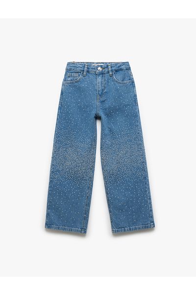 Koton Stone Detailed Indigo Girl's Jean Trousers 5Skg40123Ad