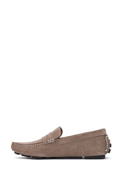 Derimod Bărbați, piele de căprioară bej, piele naturală, pantofi Penny Loafer, pantofi casual zilnici 25sfd711010
