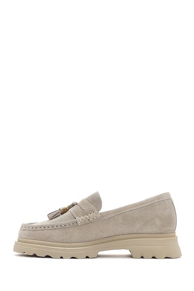Derimod Beige Suede Leather Women's Loafer - Masculine 24sfd420110