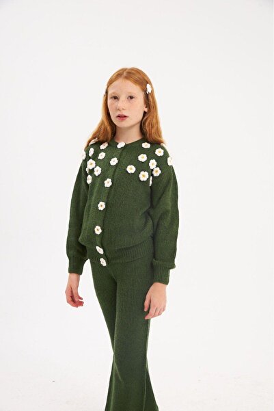 Hilal Akıncı Kids Κοριτσίστικο κουμπωτό μαργαρίτα κεντημένο πλεκτό ζακέτα πολ...