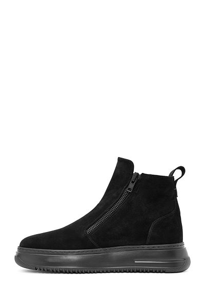 Derimod Men's Black Double Zipper Suede Leather Casual Boots 24Wfd 740310