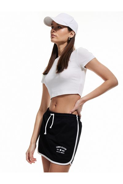 Koton Cotton Lace-Up Waist Striped Mini Shorts Skirt