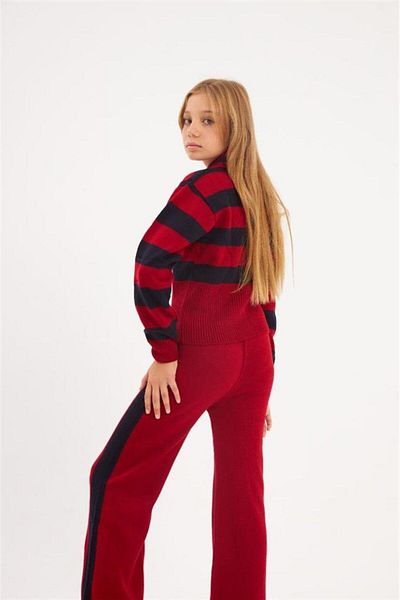 Hilal Akıncı Kids Girl's Striped Gold Buttoned Knitwear Cardigan Pocket Trousers Set of 2
