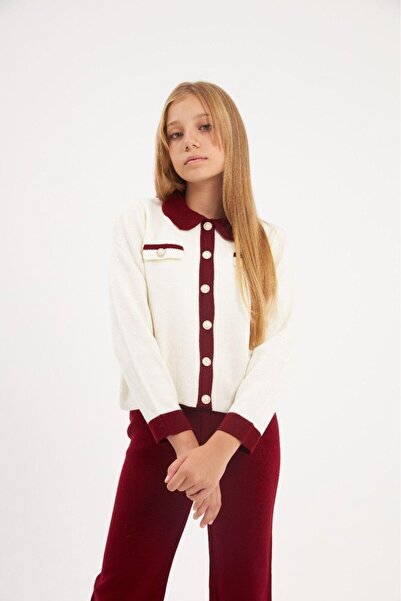 Hilal Akıncı Kids Tricotaj cu nasturi perle Cardigan Tricoturi de culoare uni...