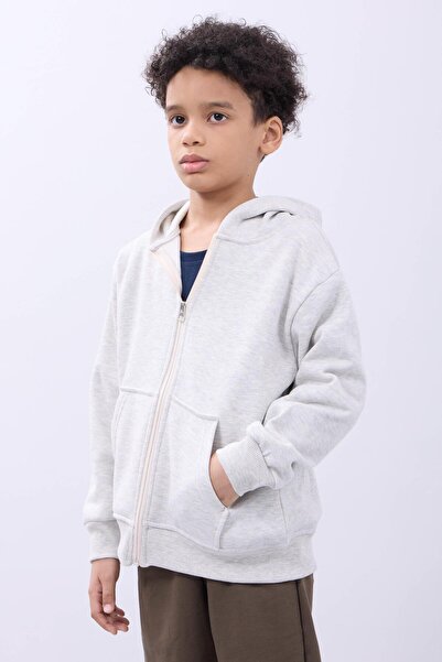 Perendi Unisex Kids Hooded Zip Cardigan - Gray Comfortable and Stylish Casual Top